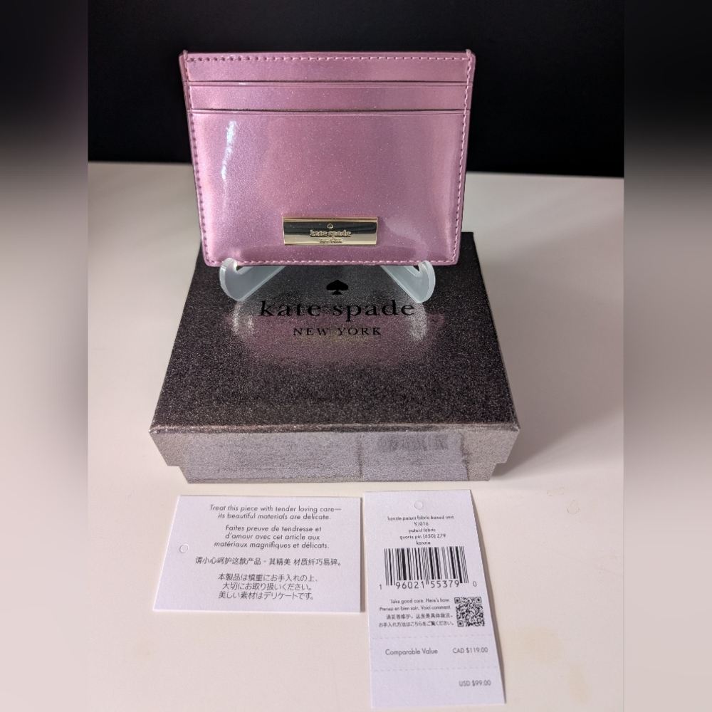 Kate Spade NWT Iridescent Pink Metallic Card Case Boxed #1